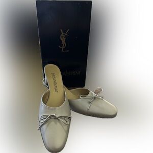 Yves Saint Laurent Silver Mules with Bow Detail YSL Sz 9